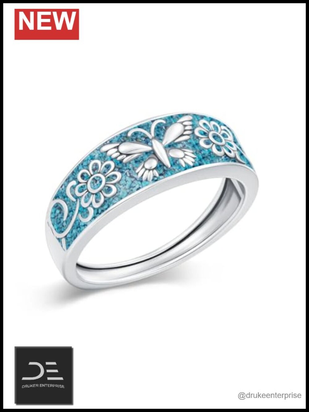 925 Sterling Silver Turquoise Butterfly Western Ring Size 10